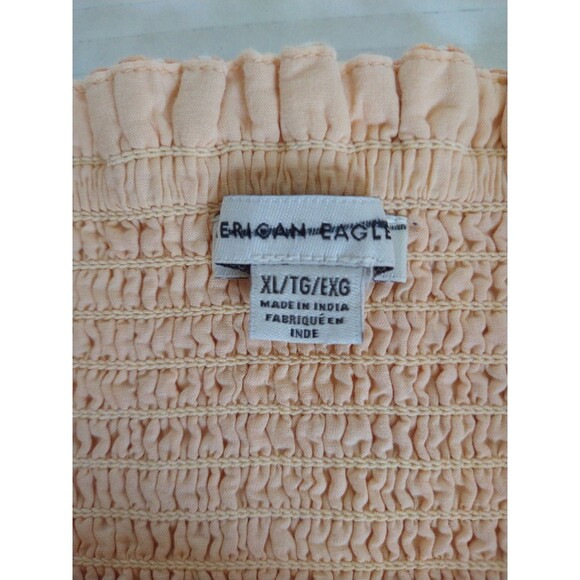 American Eagle sz XL Tube Top Strapless Smocked Cotton/Linen orange yellow plaid - Picture 5 of 8